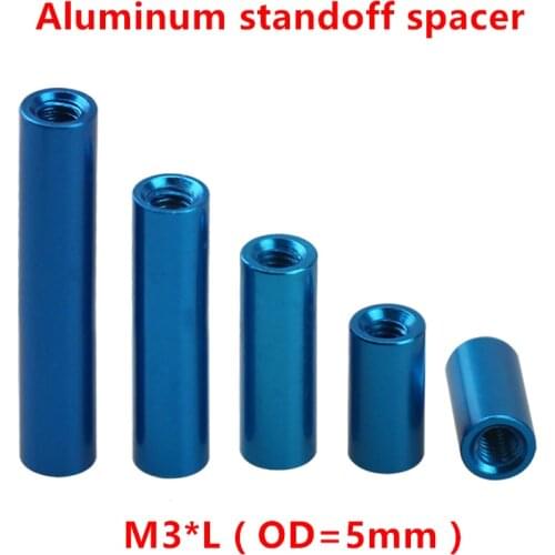 10pcs M3 Aluminum Spacers M3*6-60mm Aluminum Round standoff spacer studs long nut aluminum spacing screw Anodized Blue D=5mm