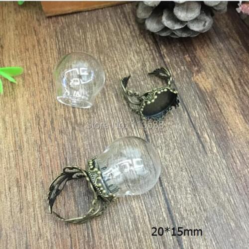 20sets/lot 20*15mm clear glass globe & ring flower finding set glass global set glass vial pendant glass cover jewelry findings