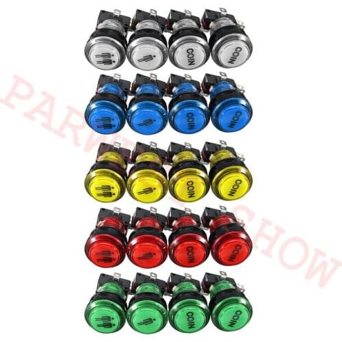 Free shipping 20PCS Arcade button 32mm Clear illuminated LED push button 12V switch button/1P/2P/Coin Buttons for Arcade machine