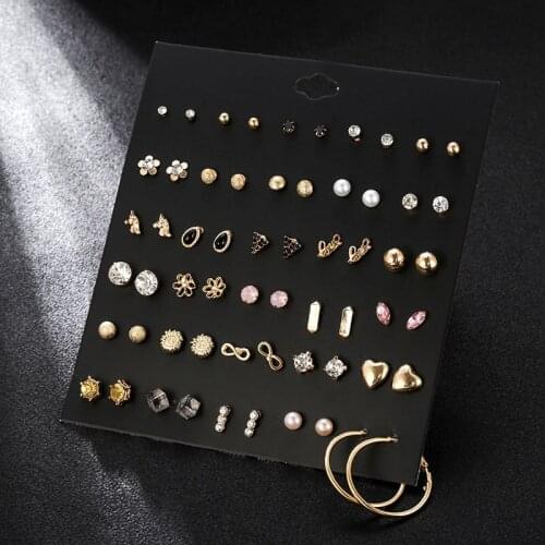 30Pairs New Fashion Women Jewelry Birthday Party Gift Gold Color Alloy Metal Stud Earring Set Mixed Korean Style