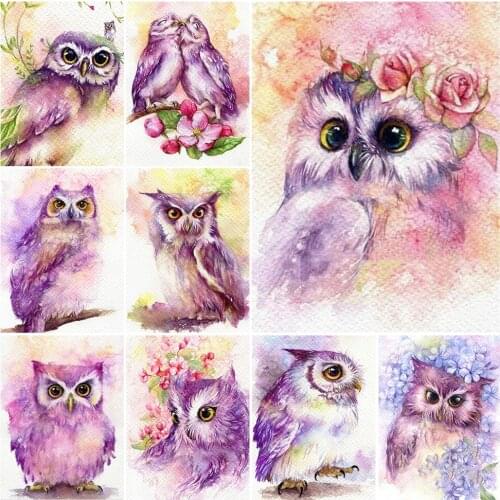 5D DIY Diamond Painting Cute Owls Cross Stitch Kits Full Drill Embroidery Animals Mosaic Art Picture of Rhinestones Wall Decor