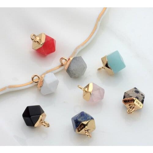 10mm 6pcs/lot High Quality Gold Copper Irregular Faceted Round Shape Natural Stone Charms For DIY Earrings Making Accessories
