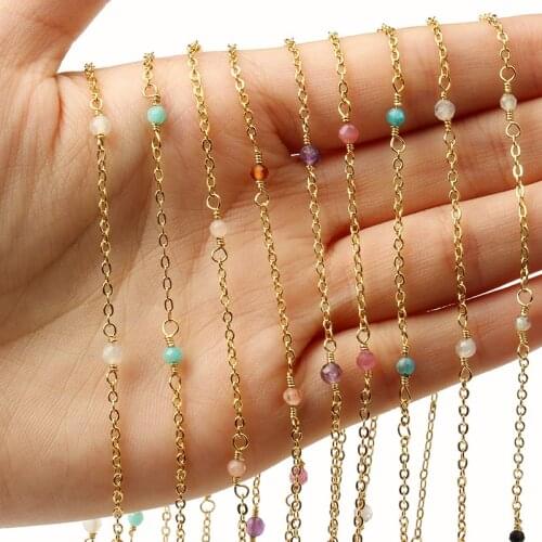Gold Color Stainless Steel Faceted Stone Wire Wrapped Rosary Chain Beads for Bracelets For Jewelry Making DIY Handmade Anklet