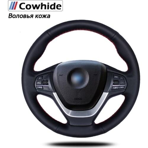 Handsewing Black Genuine Leather Steering Wheel Covers For BMW F25 X3 2011-2015 F26 X4 2014-2016