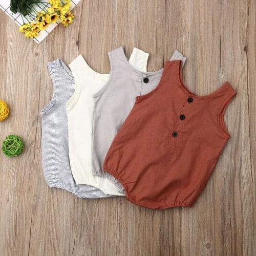 Citgeett Summer Newborn Baby Girl Boy Sleeveless Clothes Cotton Solid Bodysuit Casual Outfits