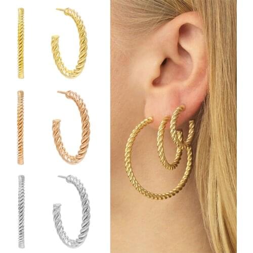 CRMYA Punk Gold Silver Plated Twisted Hoop Earrings for Women Trendy Round Engagement Earring Wedding Fashion Jewelry