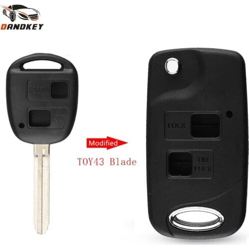 Dandkey 2 Buttons TOY43 Blade Folding Flip Remote Key Shell Fob Case For Toyota Carina RAV4 Avalon Yaris Prado Tarago Camry Key