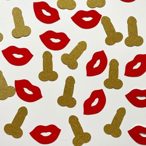 100pcs Hen Party Confetti Bride To Be Decor Confetti Hen Party Red Lips Gold Penis Confetti Supplies