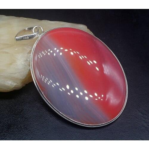 Gemstonefactory Jewelry Big Promotion 925 Silver Huge Trendy Pure Botswana Agate Women Ladies Gifts Necklace Pendant 1262