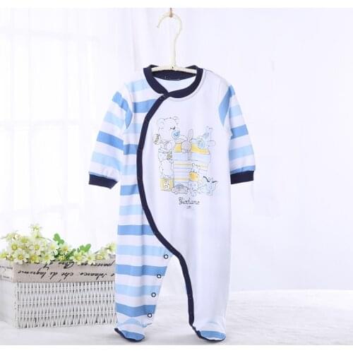 Newborn baby Long sleeves boy cotton footies One-piece garment Cartoon boy clothes Stripe Navy Style pajamas jumpsuit autumn