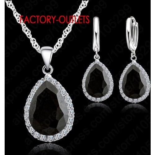 925 Necklace Jewelry Set Water Drop Cubic Zircon Crystal Necklaces Wedding Necklace Pendants For Women