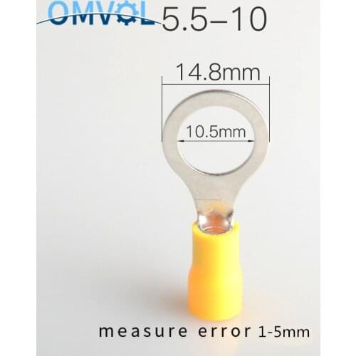 10pcs RV5.5-10 Yellow Ring insulated terminal suit 4-6mm2 Cable Wire Connector