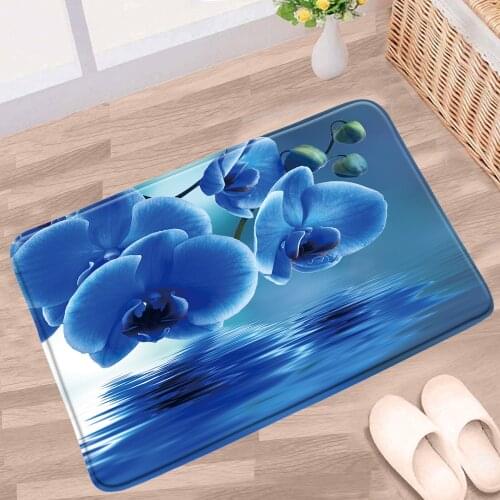 Butterfly Orchid Bathroom Mat Flowers Plants Zen Stone Peach Natural Scenery Blossom Anti-Slip Rug Bath Kitchen Entrance Carpets