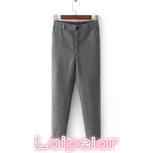 Summer striped pants women pocket high waist pants Fashion office work wear pencil pants casual slim women pants streetwear