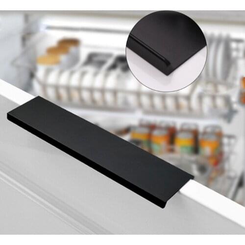 Fashion Black Hidden Cabinet Handles Zinc Alloy Kitchen Cupboard Pulls Drawer Knobs Furniture Bedroom Door Handle Hardware