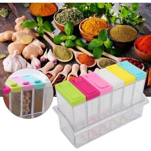 Fashionable Transparent Plastic Seasoning Bottles Jars 6 Boxes Set Kitchen Tool Accessories Herp Spice Tools