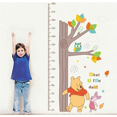 Cartoon Growth Chart Tree Winnie Children Height Measurement The Pooh Owl Wall Stickers Parlor Kidroom Home Decor Mural Decal