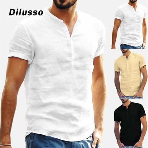 Mens Baggy Cotton Linen Soid Color Short Sleeve Retro T Shirts Tops 2020 New Fashion Print Shirts For Men Plus Size Streetwear
