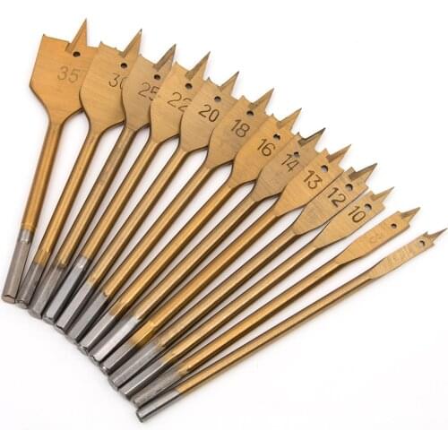 13pcs Spade Drill Bit Set Titanium Coating Paddle Flat Bits 1/4 Inch Shank Wood Hole Cutter Drill Bits For Woodworking