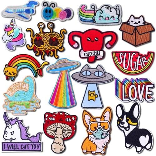 Cartoon UFO Patch Anime Patches On Clothes Dog Animal Iron On Patches For Clothing Thermoadhesive Patches Stickers Badges Stripe
