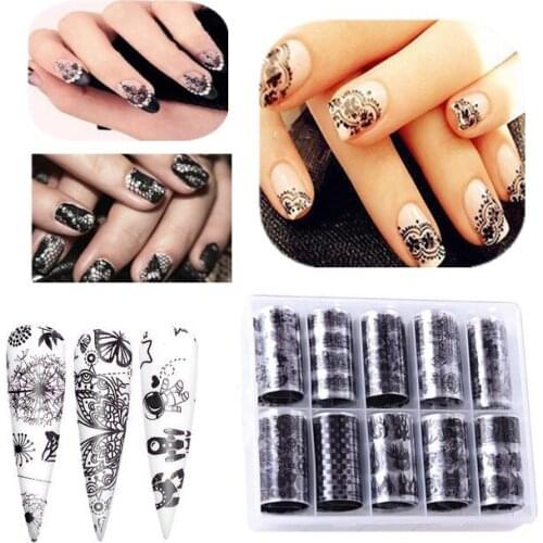 New 10Pcs/box Gradient Starry Sky Nail Foil Sexy Leopard Nail Glue Transfer Sticker Holographic Nail Stripe Gel Slider Manicure