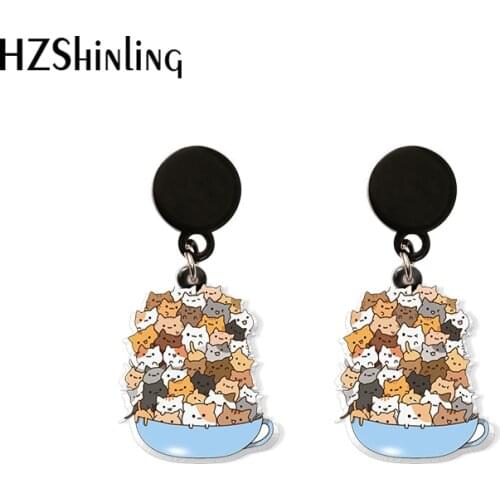 2020 New Cup of Cats Drop Earring Lovely Cat Resin Earrings Handmade Acrylic Earring Epoxy Jewelry Gifts Girl