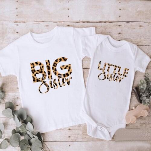 Big Sister Little Sister Family Matching Outfits Clothes Fashion Leopard Print Kids T-shirts Girls T shirt Toddler Baby Rompers