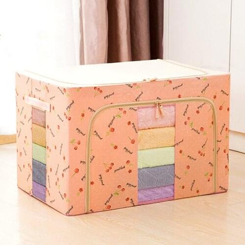 Quilt Clothes Organizer Box Steel Frame Support Oxford Cloth Sundries Storage Case With See Through Window Foldable Zipper Bag