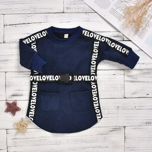 Autumn Fashion Kids Cool Girls Hoodies Dress Outfits With Belt Pullover Kids Warm Cotton Casual Clothes Tops Sweatshirts