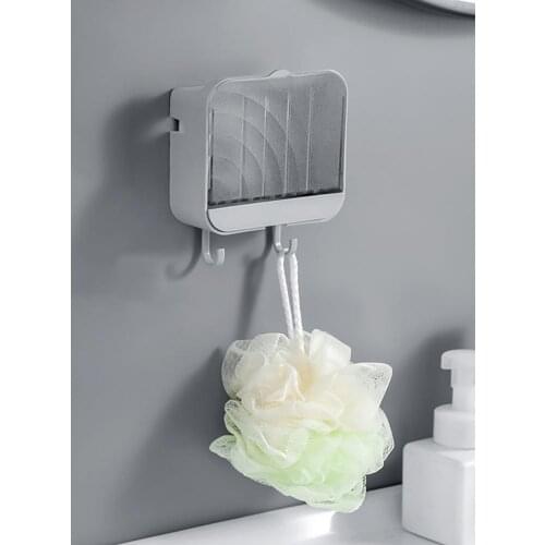 Punch-free Useful Wall-mounted Soap Box Phone Holder with Lid Soap Draining Box Multifunctional for Bathroom