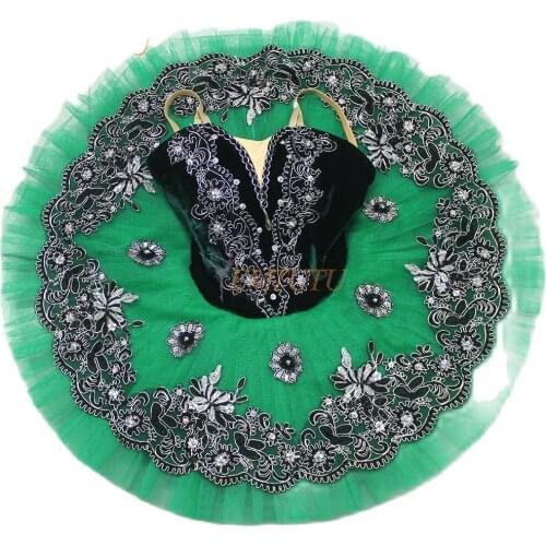 Deep Green Adult Professional Ballet Tutu Women Performance Pancake Tutu Skirt Precious Stones Fairy Ballet Stage Tutu Costume