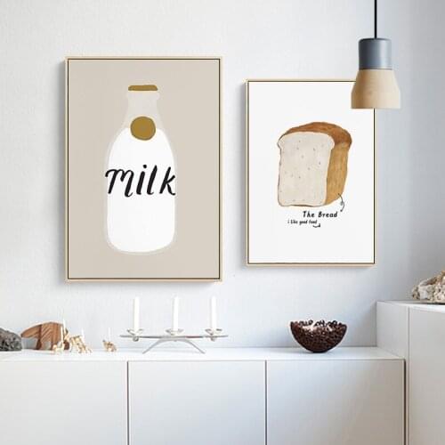 Nordic Hand-painted milk bottles bread Wall art canvas print painting cartoon Wall Pictures for dining Room morden Home decor