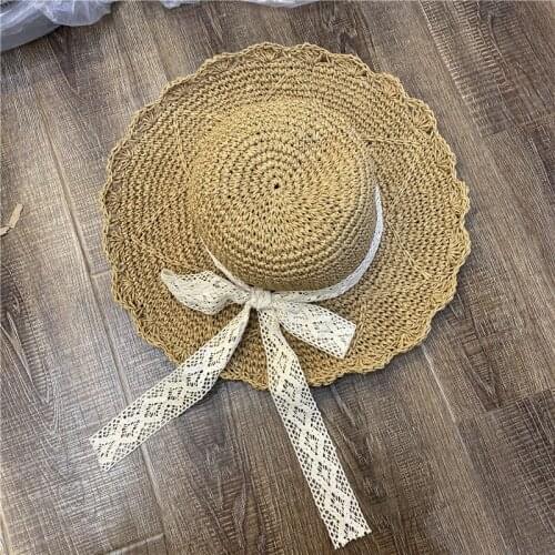 Summer beach hat ladies lace straw hat with sun hat sun protection travel holiday hat summer straw monochromatic sun hat seaside