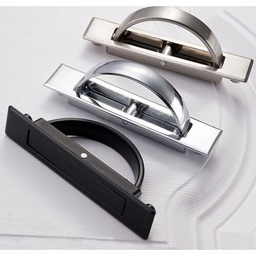 Tatami Hidden Door Handles Zinc Alloy Recessed Flush Pull Cover Floor Cabinet Handle Bright Chrome Dark Furniture Hardware