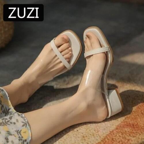 ZUZI Slippers Womens Summer Pumps Mid-heel 2021 New Summer Temperament Fashion Sandals Womens Shoes Thick Heel Sandals