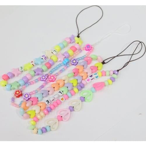 Beaded Anti-lost Phone Chain Fruit Love Pattern Soft Ceramic Lanyard Charm Strap Mobile Hanging Cord For Girls Phone Charm