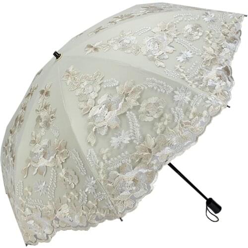 Non-Automatic Dual-Folding Flower Umbrella Mini umbrella rain women wedding Umbrella Female Rain Parasol Embroidery Umbrella
