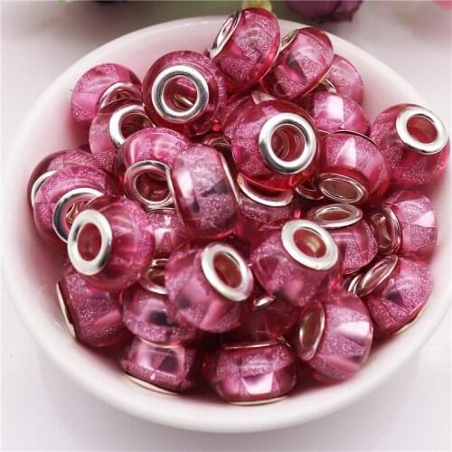 10 Pcs New Triangle Glitter Round Loose Big Hole Plastic Resin Beads Fit Pandora Bracelet Bangle Necklace for DIY Jewelry Making