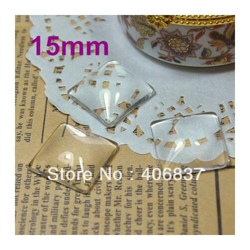 100pcs/Lot, Good Quality 15mm Dome Square Transparent Clear Magnifying Glass Cabochon