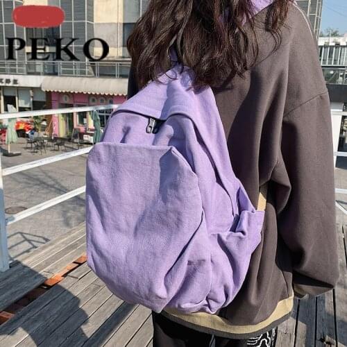 2021 Spring Purple Solid Color High Capacity Travel Backpack Laptop Canvas Women Backpack Female Schoolbag For Teenages Girls