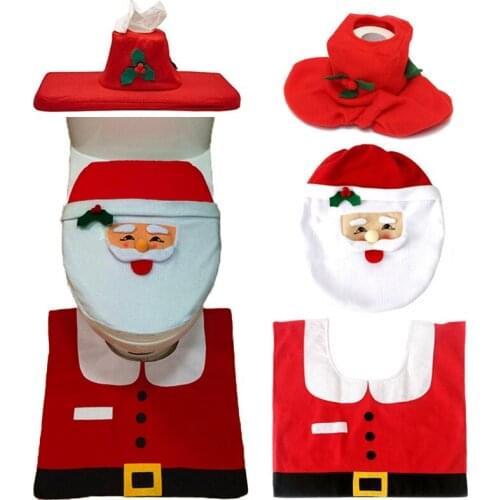 3Pc/Set Christmas Interior Christmas Decoration Xmas Happy Santa Toilet Seat Cover and Rug Bathroom New Year Home Decorations