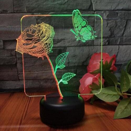 Butterfly Love Flower 3d Visual Night Lamp Creative Colorful Touch Charging 3D Led Night Light Kids Room Light