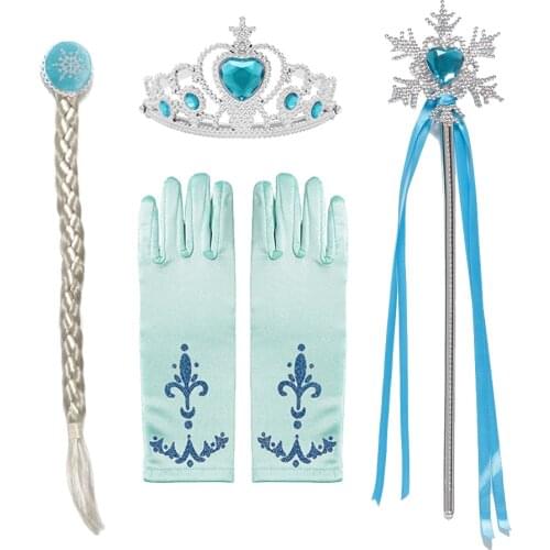 Girls Elsa Accessories Gloves Wand Crown Jewelry Set Elsa Wig Braid for Princess Dress Clothing Cosplay Snow Queen 2 Accessories