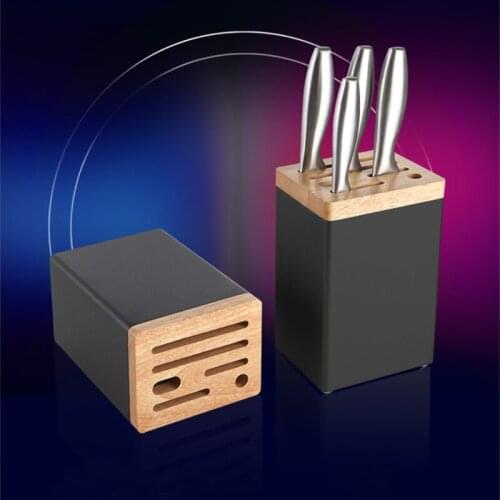 Aluminum and Wood Knife Holder Kitchen Storage Rack Scissors Sharpener Organizer Container Tools Accessories
