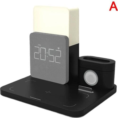 Night Light Clock Qi Wireless Charger Pad For Watch 6 5 4 Phone 12Pro Max 12 11Pro XS Wireless Charging Dock