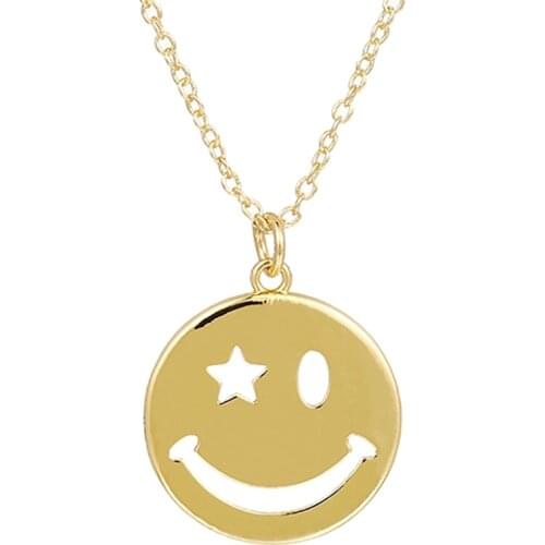 ZHINI Korean Fashion Smile Smiley Face Pendant Necklaces for Women Boho Gothic Gold Colol Chain Choker Necklace Jewelry collares