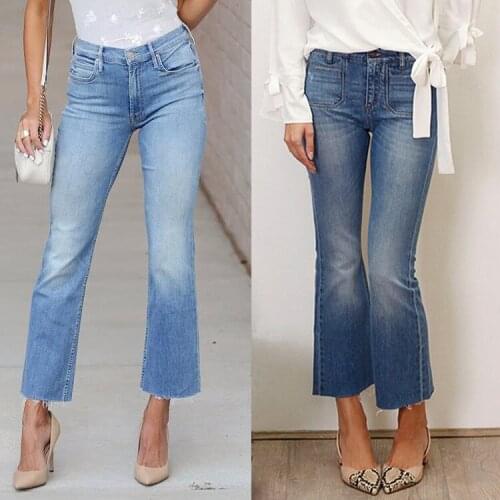 Lady Slim Cropped Flare Jeans Women Spodnie Damskie Streetwear Bell Bottom Denim Ninth Pants Female Skinny Ankle Length Trousers