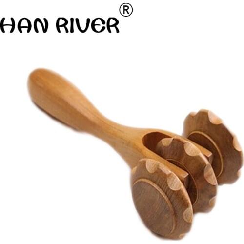 Wood three rounds of the wheel back leg massage stick wood TuiBei push abdomen body massager