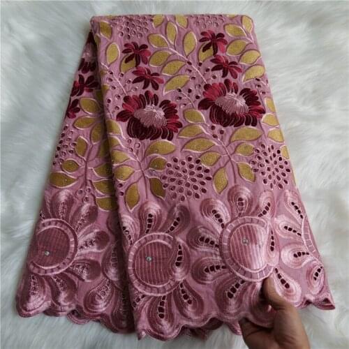 Dubai Fabrics Purple Fabric African Swiss Voile Lace With Stones High Quality 100% Cotton Lace Nigerian Dry Lace For Party 5yard
