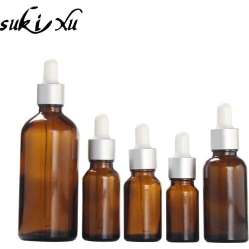 10PCS Matt Silver Cap Amber Glass Dropper Bottle Aromatherapy Liquid Dental Serum/Essence Basic Massage Oils Pipette Refillable